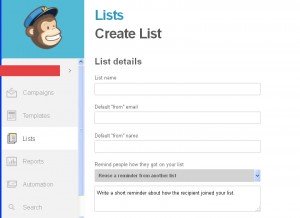 MailChimp creare liste